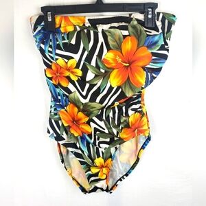 Longitude Floral Multicolored Halter One Piece Swimsuit Sz 12